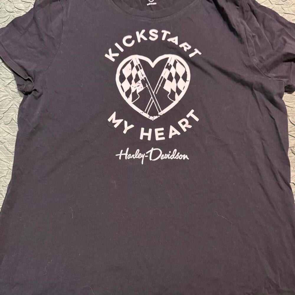 Harley-davidson Women's Black and Navy T-shirt